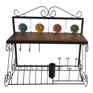 Paneleiro 55cm + Argola Porta Guardanapos / Escorredor de Pratos:flor de Madeira
