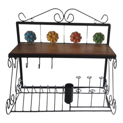 Paneleiro 55cm + Argola Porta Guardanapos / Escorredor de Pratos:flor de Madeira