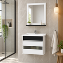 Ver imagem 6 de Kit Banheiro Gabinete 45cm com Cuba Mármore Sintético e Espelheira MDF:Branco/Preto