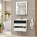 Ver imagem 5 de Kit Banheiro Gabinete 45cm com Cuba Mármore Sintético e Espelheira MDF:Branco/Preto