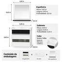 Ver imagem 2 de Kit Banheiro Gabinete 45cm com Cuba Mármore Sintético e Espelheira MDF:Branco/Preto
