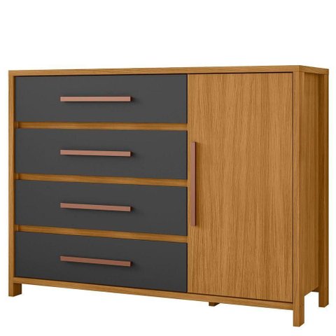 Cômoda Sapateira Allure 4 Gavetas 1 Porta MDP Puxador Plástico Grafite