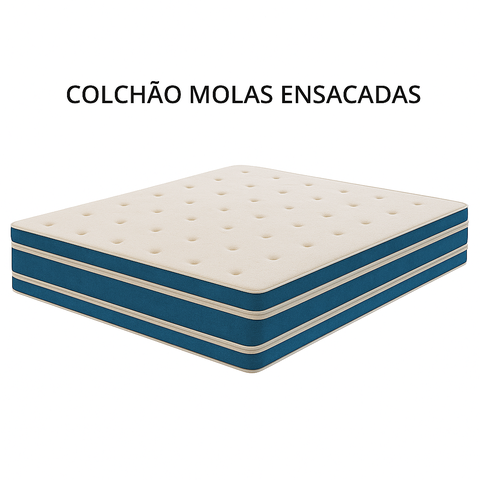 Colchão Molas Ensacadas 138x188x24 - Lateral Azul Premium