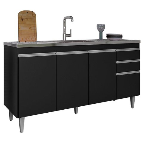 Balcão de Pia para Cozinha 150 cm 4 Portas Lyan Preto