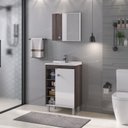 Ver imagem 1 de Kit Conjunto de Balcão para Banheiro Sophia 60cm Branco/amêndoa Fabribam