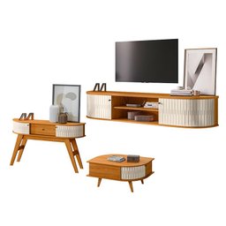 Rack Bancada Suspensa Algarve com Aparador Estoril e Mesa de Centro Indianápolis Cinamomo Off White - 1 Rack Bancada Suspensa Algarve com Aparador Estoril e Mesa de Centro Indianápolis Cinamomo Off White - 1