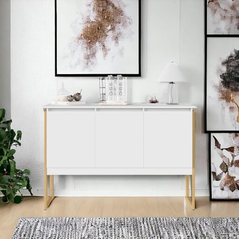 Buffet Aparador com 3 Portas Miami Branco Dourado