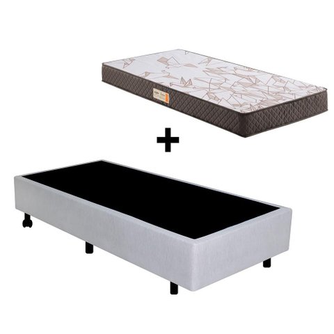 Cama Box Solteiro 88x188 + Colchão Ecoline Ecoflex Espuma D23 Courino Linho