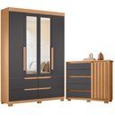 Ver imagem 1 de Guarda Roupa Solteiro Doble 04 Portas com Espelho e Cômoda Sapateira Duetto Freijo Titanium - Móveis