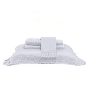 Jogo de Cama Queen 300 Fios Cristal Renda Renascença 4 Peças Percal Buettner