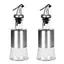 Ver imagem 1 de Kit 2 Galheteiro Porta Azeite e Vinagre 200ml Aço Inoxidável Vidro com Tampa Hermética:prata