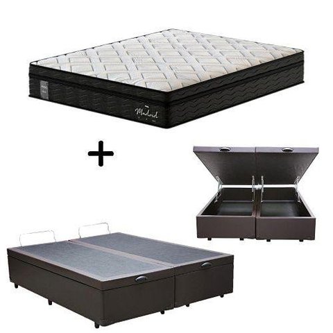 Cama Box C/ Baú king + Colchão de Molas Ensacadas Probel Madrid Pillow Euro Queen