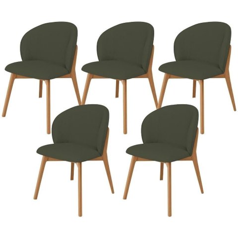 Kit 05 Cadeiras de Jantar e Estar Living Estofada Mia L02 Linho Verde Musgo - Lyam Decor