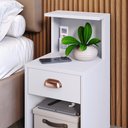 Ver imagem 4 de Kit 2 Mesinhas Bide Pequena Gaveta Nicho Cabeceira Modulada Cama Box Casal King Size 1,95 Quarto