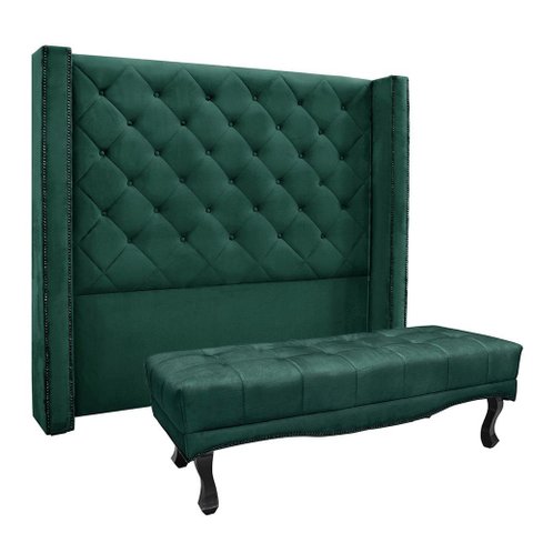 Cabeceira Cama Box King 195cm e Recamier Vicenza Veludo S04 - D’Rossi