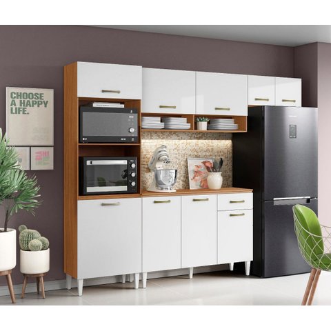 Cozinha Compacta Atenas com Balcão 120cm com Tampo Mdp - Cinamomo/branco Aramóveis