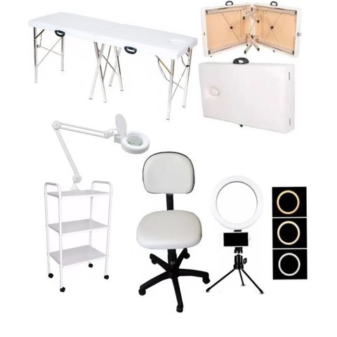 Kit Estética Maca Maleta Portátil Carrinho Lupa Mocho e Luminária Ring Fiscomed Kit Maca Diva para e