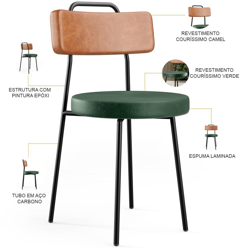 Cadeira Decorativa Estofada Para Sala De Jantar Barcelona L02 Couríssimo Camel Facto Verde - Lyam - 4