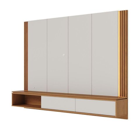 Painel Tv 75 Pol 180cm Bancada Suspensa Ripado Led Duda C04 - D'Rossi Cor Off White Matte e Freijó