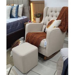 Poltrona Amamentação Balanço e Puff Linho Quarto Bebê Nina - 2