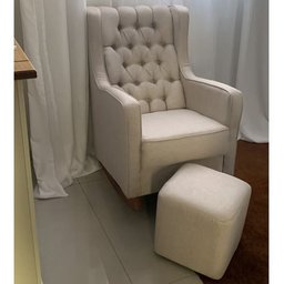 Poltrona Amamentação Balanço e Puff Linho Quarto Bebê Nina - 4