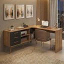 Ver imagem 2 de Mesa de Escritório em L com 3 Gavetas Porto Multimóveis Mp6044 Madeirado/preto