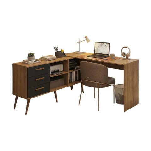 Mesa de Escritório em L com 3 Gavetas Porto Multimóveis Mp6044 Madeirado/preto