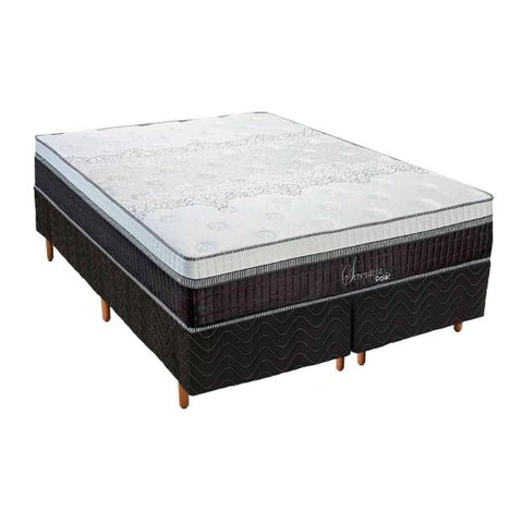 Cama Box King: Colchão Molas Ensacadas Polar Master Serenatta + Base Rústico Black(193x203)