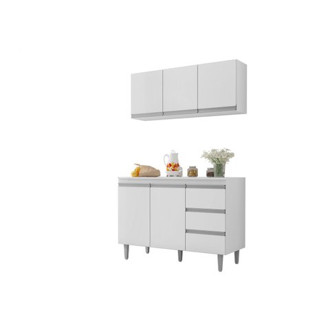 Kit Balcão Gabinete para Pia Andreia e Armário Aéreo Andreia 120cm Branco - Ajl Móveis
