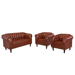 Conjunto 03 Peças Namoradeira e Poltronas Chesterfield Duque Via Encanto Courano Marrom - 1