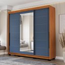 Ver imagem 1 de Roupeiro Lisboa 3 Portas de Correr com Espelho 217x213cm Freijó/Azul 240856