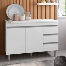 Balcão de Pia 2 Portas Andréia 100 Cm Branco sem Tampo Ajl Móveis - 3