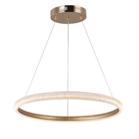 Pendente 1 Anel Halo Cristal Ouro LED 38W 3000K Bivolt DS8265 Delis