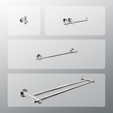 Kit Acessórios para Banheiro 4 Peças Toalheiro Duplo 60cm Inox - Kromus KITRD4A