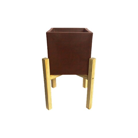 Vaso de Plantar Quadrado Cubo Cachepot com Suporte Tripe Madeira Pinus 40cm