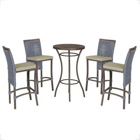 Mesa Bistrô e 4 Banquetas Roma Marrom Corda Náutica Estofado 7 Trama Original