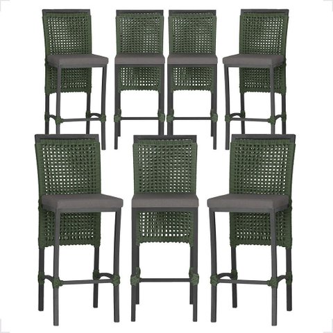 7 Banquetas em Alumínio Roma Preta Corda Náutica Tecido 11