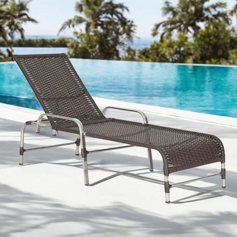 Espreguiçadeira Regulável em Alumínio para Piscina e Jardim Catar Marrom/Tabaco
