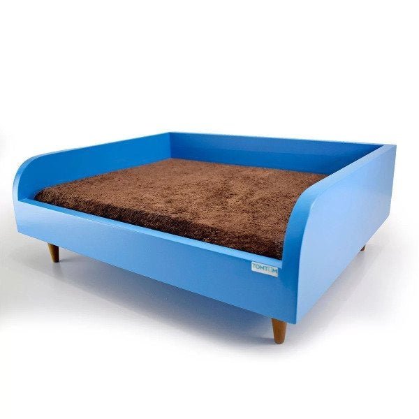 Sofá para Cachorro Tomtom Pet Azul com Almofada Marrom M Madeira