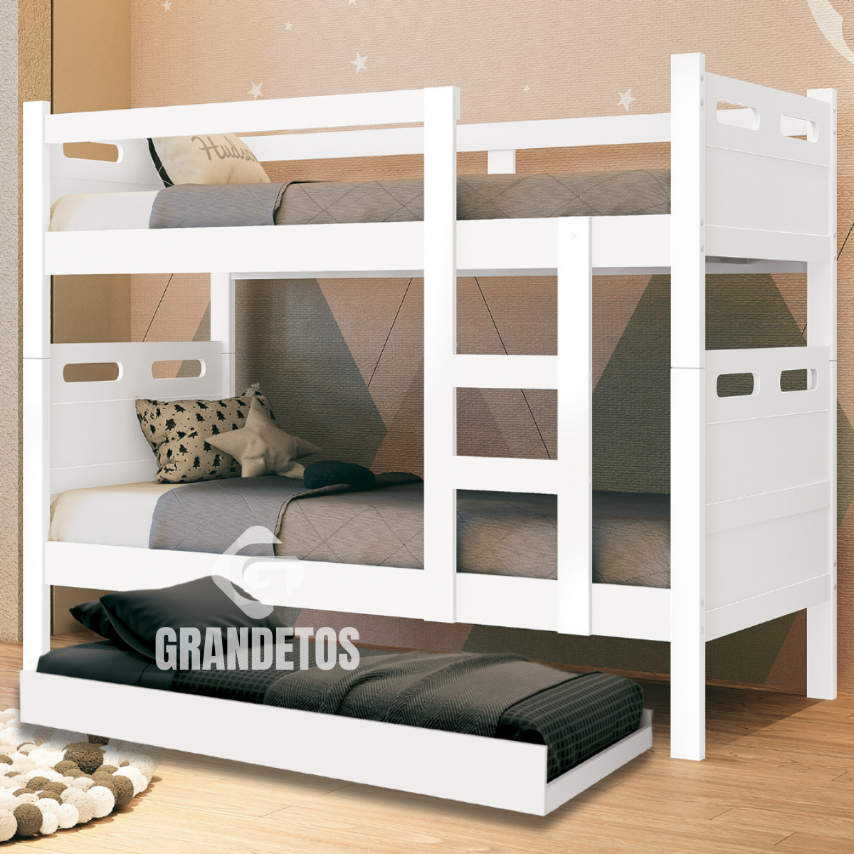 Beliche com Cama Auxiliar 03 Colchões D20 Treliche Completa Cor:branco - 6