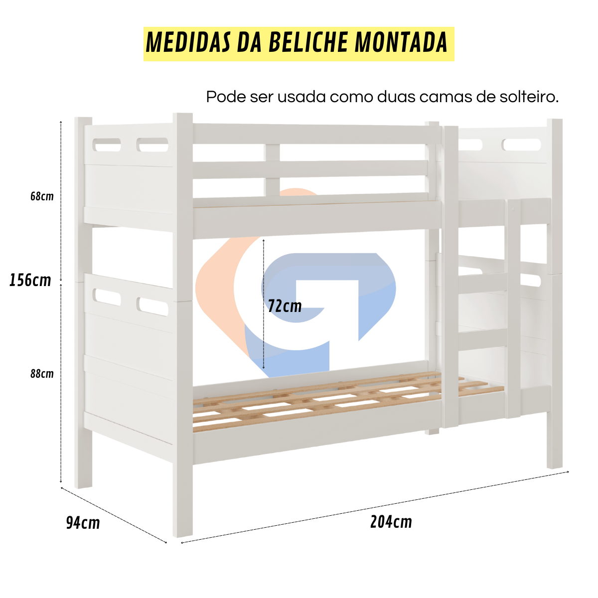 Beliche com Cama Auxiliar 03 Colchões D20 Treliche Completa Cor:branco - 4