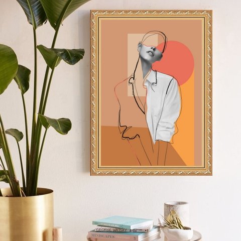 Quadro Decorativo Mulher Abstrato 33x24cm:moldura Preta