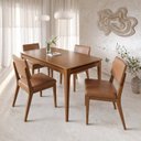 Ver imagem 1 de Conjunto Mesa de Jantar Addar 4 Cadeiras Madeira Maciça Estofadas Ella Canella/Linho Caramelo