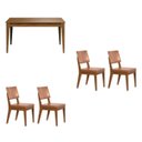 Ver imagem 2 de Conjunto Mesa de Jantar Addar 4 Cadeiras Madeira Maciça Estofadas Ella Canella/Linho Caramelo