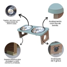 Comedouro Elevado Duplo para Cachorro Pet Mdf Colors - Inox - Verde - 4