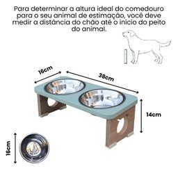 Comedouro Elevado Duplo para Cachorro Pet Mdf Colors - Inox - Verde - 2