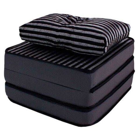 Puff Multiuso 3 em 1 Solteiro com Travesseiro Jacquard Preto BF Colchões