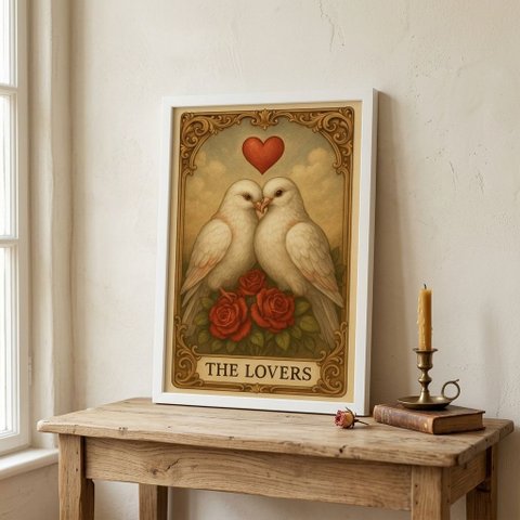 Quadro Tarot The Lovers Pombinhos 45x34cm Mold Branca