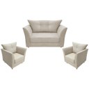 Ver imagem 1 de Kit Namoradeira + 2 Poltronas Decorativa Isis Couro Bege Pés Madeira Mz Decor