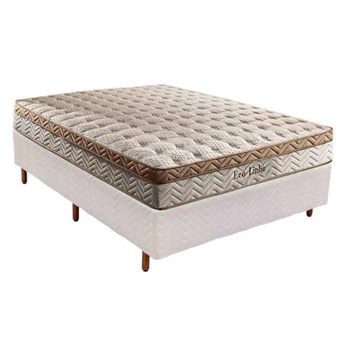 Cama Box Casal: Colchão Molas Paropas MasterPocket Ensacadas Eco Linho + Base CRC Courano Branco(